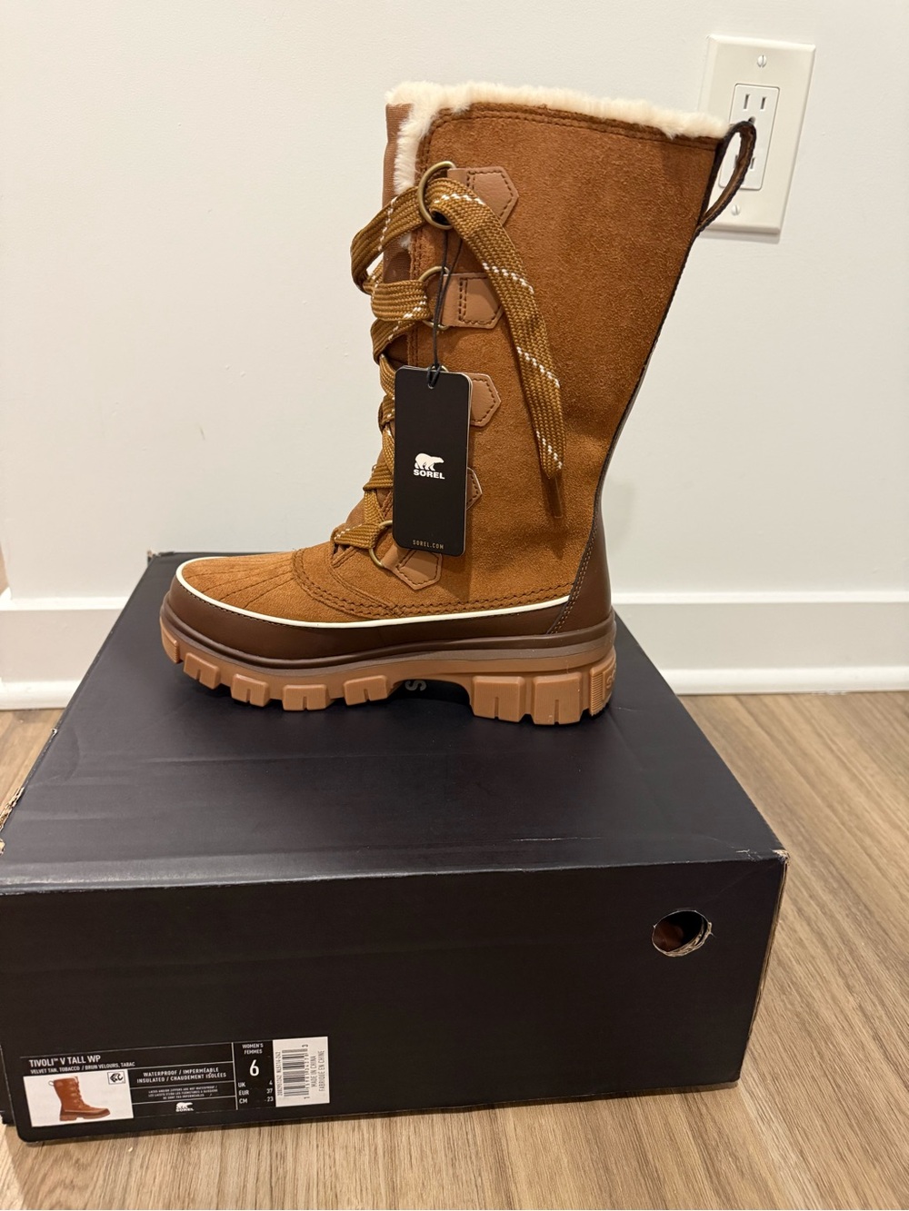Sorel Tall Lace-Up Suede Boot with Faux Fur Trim - Brown